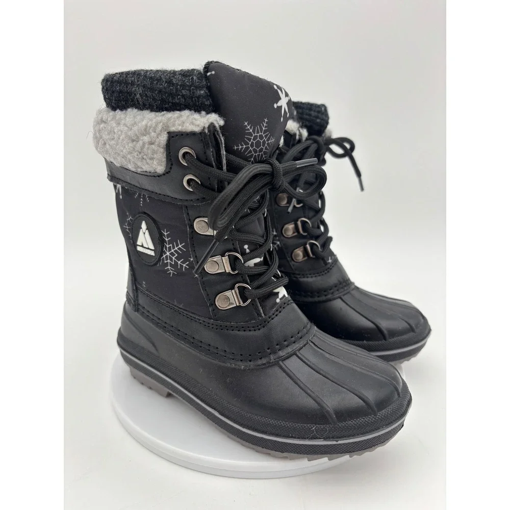 NEW Kids Snow Boots Black Faux Fur Lined Waterproof Winter Snow Shoe Toddler 10